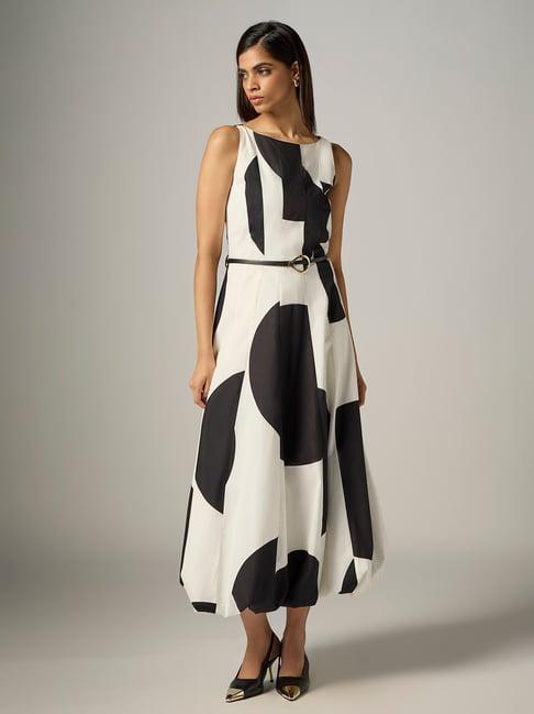Wardrobe by Westside Ivory Cotton Bubble A-Line Dress with Belt
