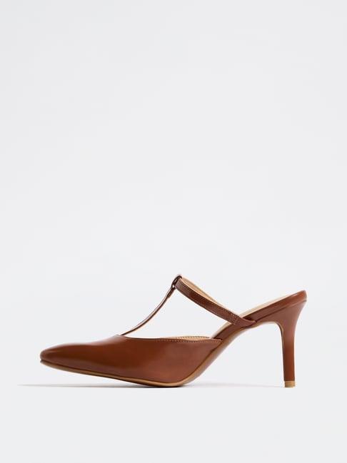 LUNA BLU by Westside Tan Thong-Strap Stiletto Heel Mules