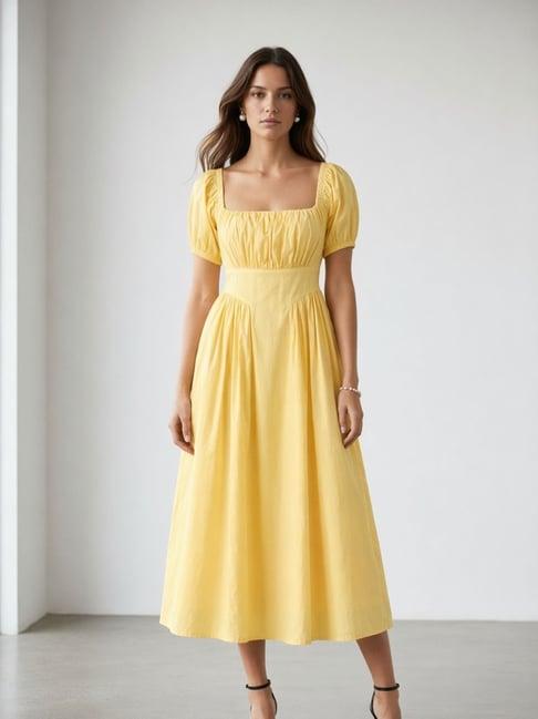 VIRGIO Yellow Cotton Maxi Dress