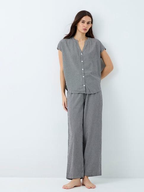 Wunderlove by Westside Black Checkered Cotton-Blend Shirt and Pyjamas Set
