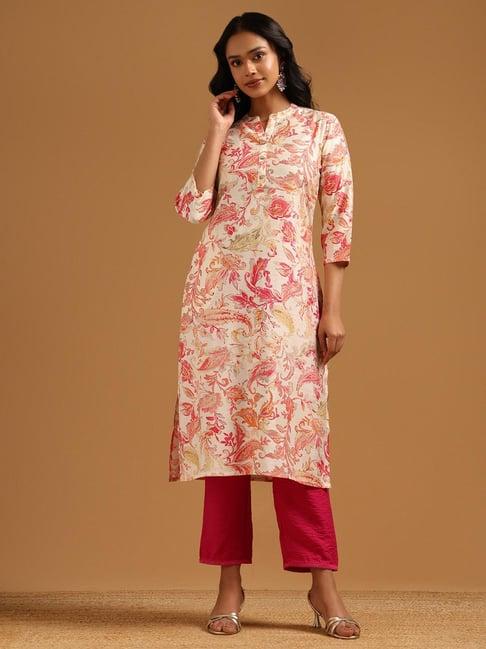 Soch Pink Printed Straight Fit Kurta