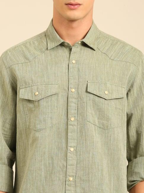 CAVALLO by Linen Club Olive Solid Regular Fit Casual Shirt
