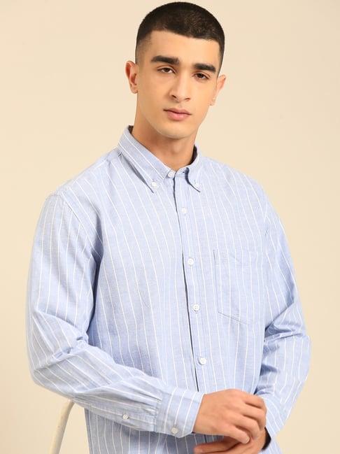 CAVALLO by Linen Club Light blue Striped Regular Fit Casual Shirt