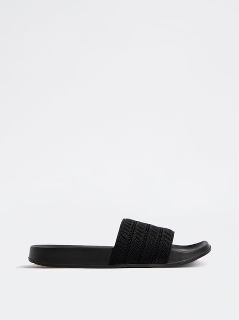 SOLEPLAY by Westside Black Knit-Textured Pool Slides