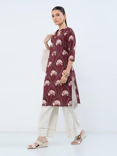 Rangmanch By Pantaloons Maroon Floral Print Casual Kurta