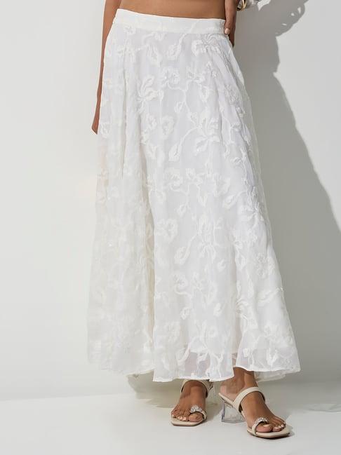 Vark by Westside White Floral Embroidered Skirt