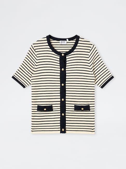 Gia by Westside Cream Striped Sweater