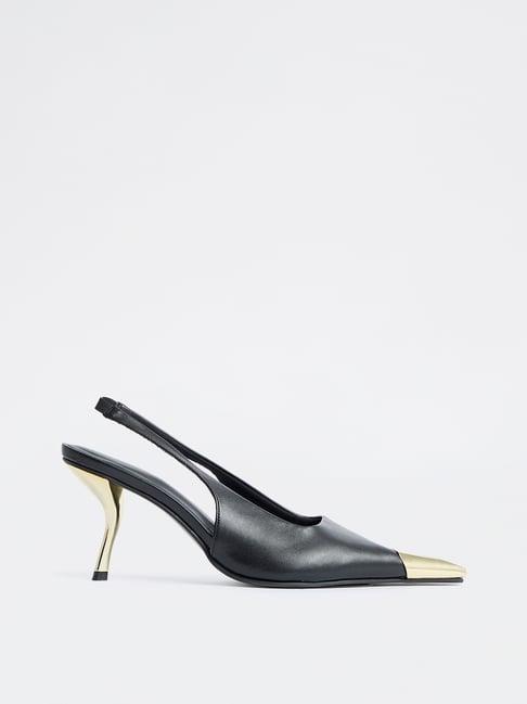 LUNA BLU by Westside Black Metallic Toe-Cap Slingback Heel Shoes