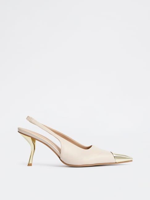 LUNA BLU by Westside Ivory Metallic Toe-Cap Slingback Heel Shoes