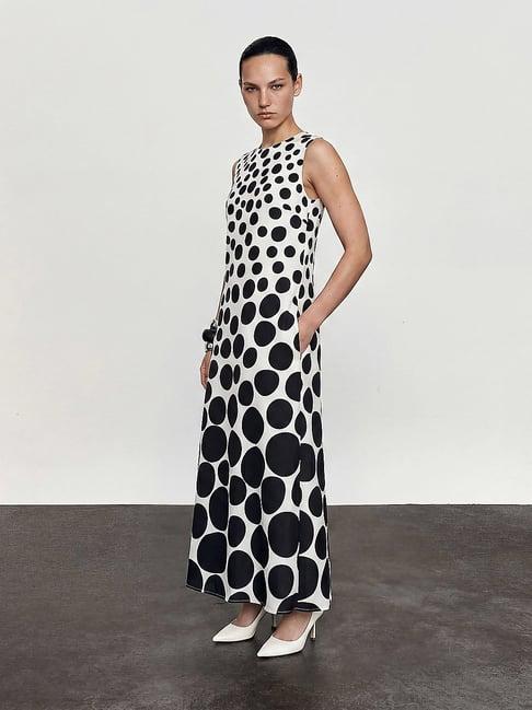 Rareism White Polka Dots Polyester Maxi Dress