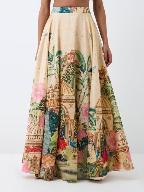 Vark by Westside Multicolor Heritage Printed Flared Maxi Skirt