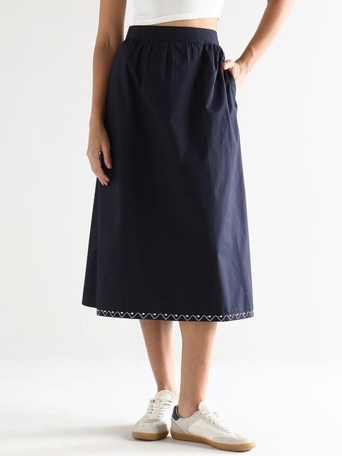 Sands of India Navy Blue Cotton Skirt