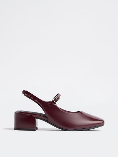 LUNA BLU by Westside Burgundy Mary Jane Block Heel Shoes