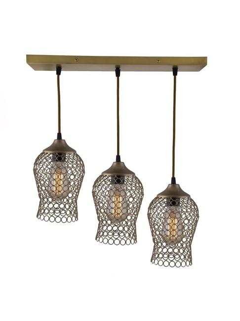 Homesake 3-Lights Linear Cluster Golden Metal Chimney Pendant Light - Set of 1 (Bulb not included)