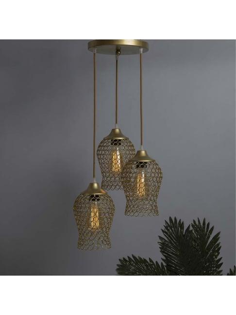 Homesake 3-Lights Round Cluster Golden Metal Chimney Pendant Light - Set of 1 (Bulb not included)