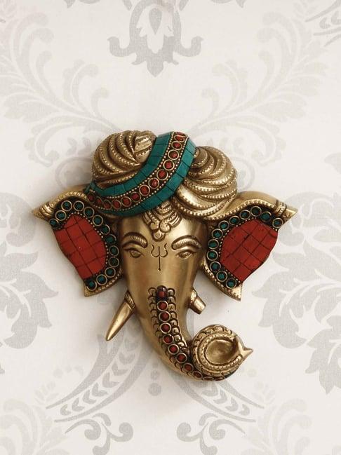 eCraftIndia Handcrafted Paghdi Lord Ganesha Brass Wall Hanging with Colorful Stone Work