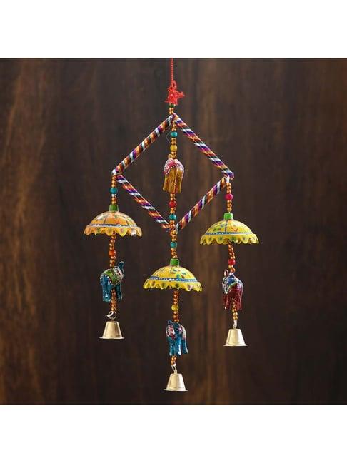 eCraftIndia Handcrafted Decorative Elephant with Chatri Wall/Door/Window Hanging Bells