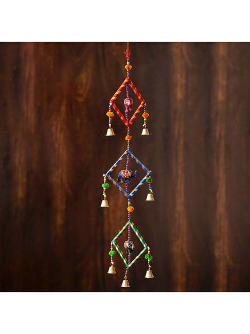 eCraftIndia Handcrafted Decorative Colorful Squares with Gota Patti Wall/Door/Window Hanging Bells