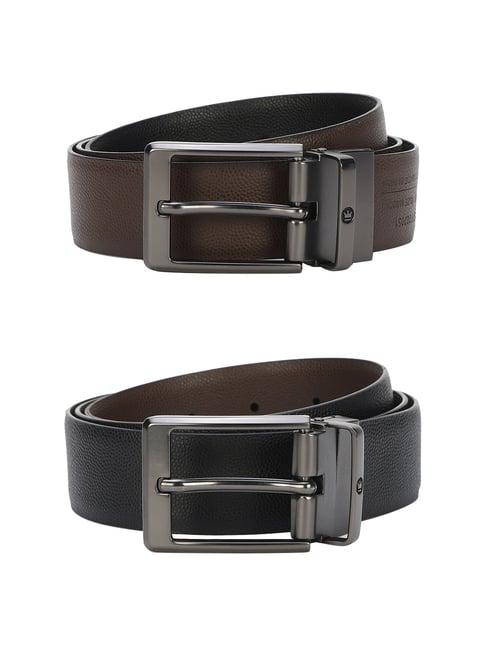 Louis Philippe Men 100% Italian Leather Matt Gun Metal Buckle Formal Reversible Belt