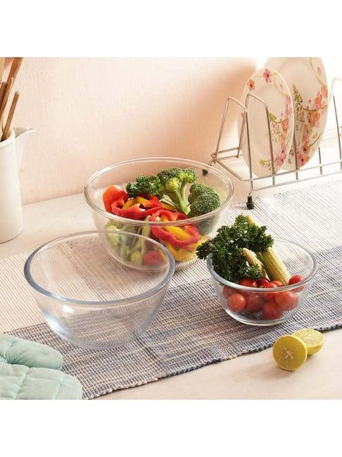 Femora Borosilicate Glass Microwave Safe All-Purpose Mixing Bowls,400 ML, 700 ML, 2650 ML, Set of 3