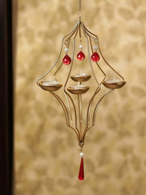 ExclusiveLane 'Golden Abstract' Hanging Tea-Light Holder In Iron