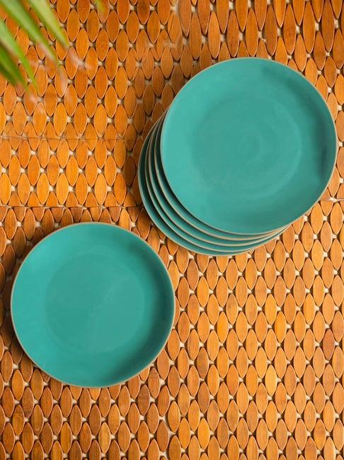 ExclusiveLane 'Earthen Turquoise' Hand Glazed Dinner Plates In Ceramic (Set of 6, Microwave Safe)