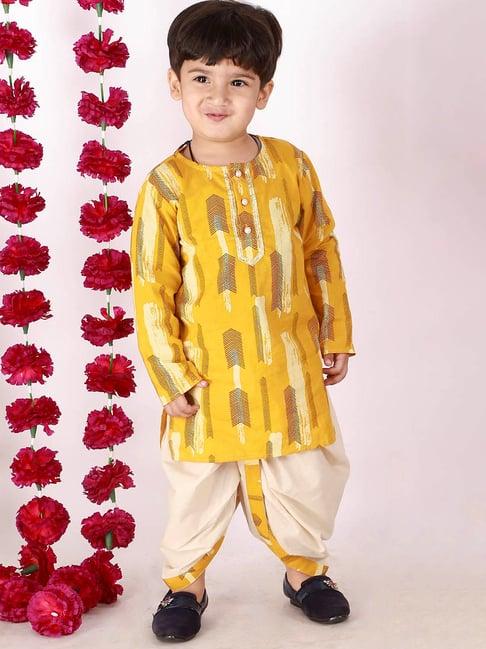 Little Bansi Kids Yellow & Beige Printed Kurta with Dhotis