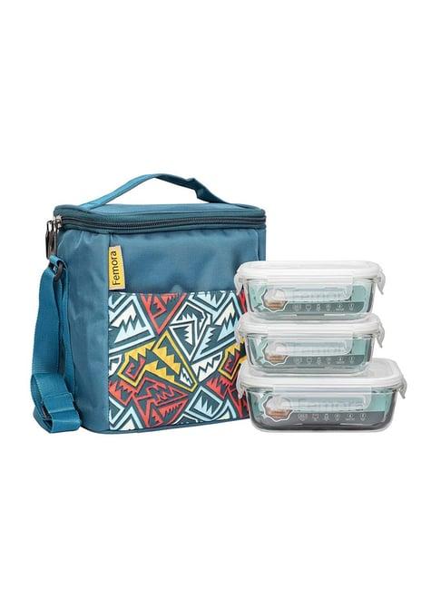 Femora Blue & Transparent Borosilicate Glass Microwave Safe Lunch Box (0.4 L & 0.62 L) - Set of 2