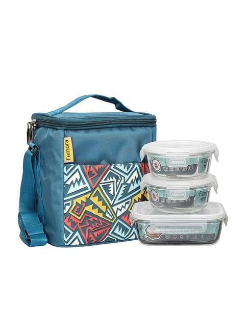 Femora Blue & Transparent Borosilicate Glass Microwave Safe Lunch Box (0.38 L & 0.62 L) - Set of 2