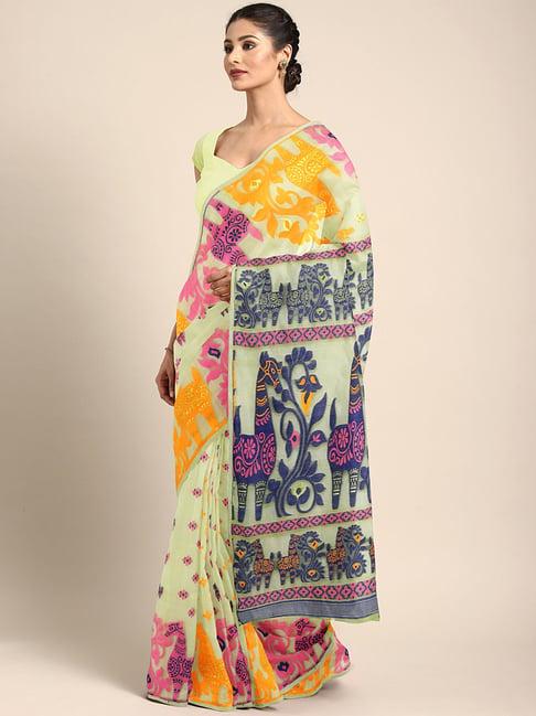Kalakari India Green Cotton Woven Saree With Unstitched Blouse