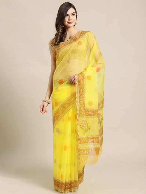 Kalakari India Lime Green Printed Saree With Unstitched Blouse