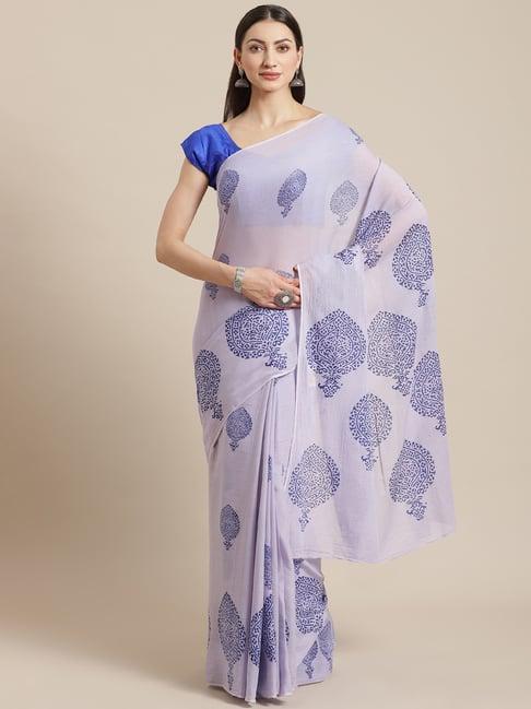 Kalakari India Purple Cotton Printed Saree With Unstitched Blouse