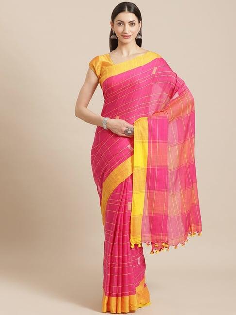 Kalakari India Pink Cotton Woven Saree With Unstitched Blouse