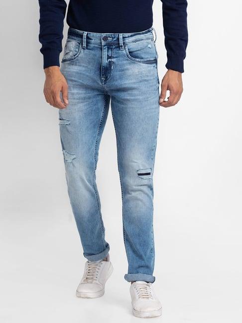Spykar Blue Cotton Regular Fit Jeans