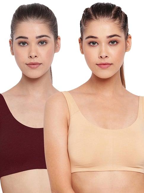 Enamor Maroon & Beige Scoop Neck Sports Bra
