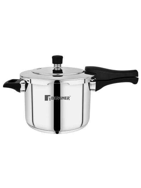 Bergner Pura Silver Stainless Steel Induction Base Pressure Cooker with Outer Lid (6.5L)