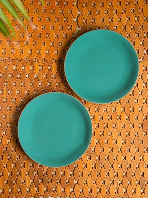 ExclusiveLane 'Earthen Turquoise' Hand Glazed Dinner Plates In Ceramic (Set of 2, Microwave Safe)