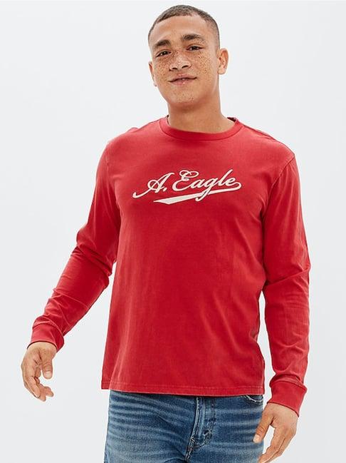 American Eagle Red Cotton Standard Fit Printed T-Shirt
