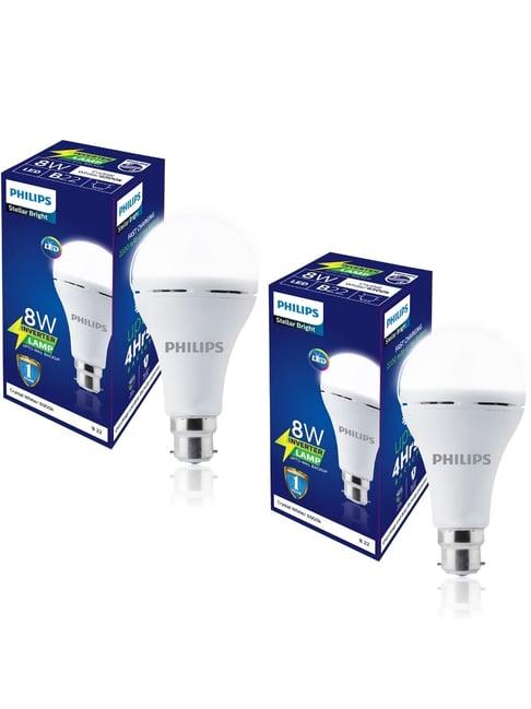 Philips Stellar Bright Rechargeable Emergency Inverter LED Bulb 8 Watt Pack of 2 - Crystal White