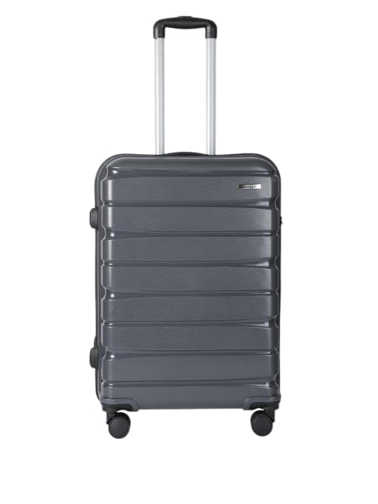 Teakwood Medium Cabin Size 8 Wheels Trolley Bag, Hard Cabin with Zipper Closure, Adjustable Push Button & Cross Side Strap, TSA Lock System 360 Degree (Medium, Grey)