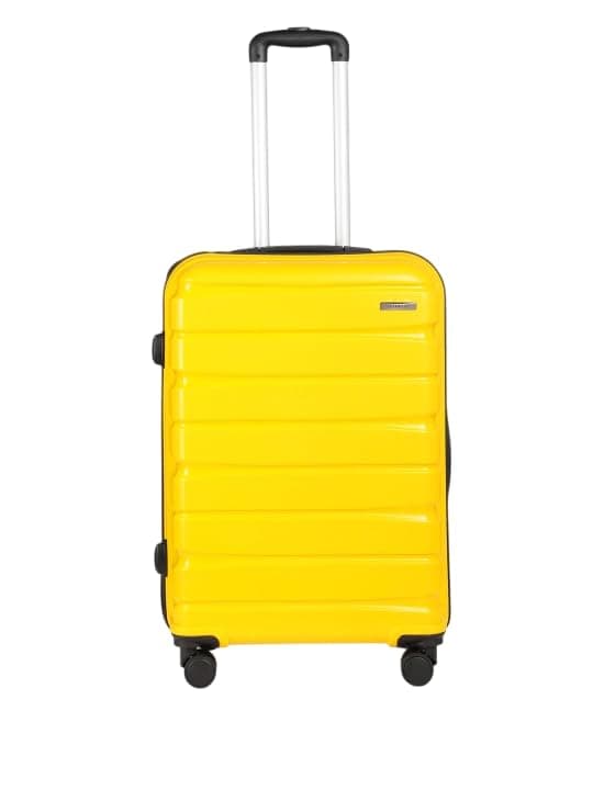 Teakwood Medium Size 8 Wheels Trolley Bag, Hard Cabin with Zipper Closure, Adjustable Push Button & Cross Side Strap, Number Lock System 360 Degree (Medium, Yellow)
