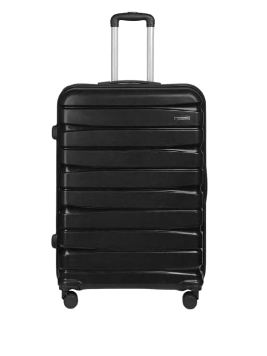Teakwood Large Check in Size 8 Wheels Trolley Bag, Hard Cabin with Zipper Closure, Adjustable Push Button & Cross Side Strap, TSA Lock System 360 Degree (Large Check in Size, Black)