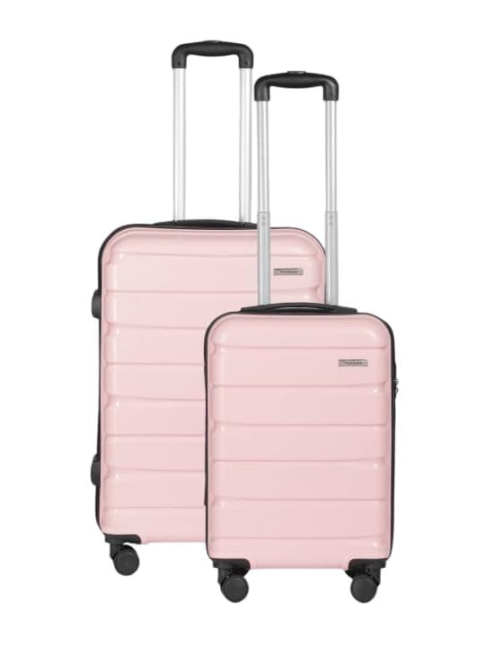 Teakwood Small-Medium Cabin Size 8 Wheels Trolley Bag, Hard Cabin with Zipper Closure, Adjustable Push Button & Cross Side Strap, TSA Lock System 360 Degree (Set of 2, Rose)
