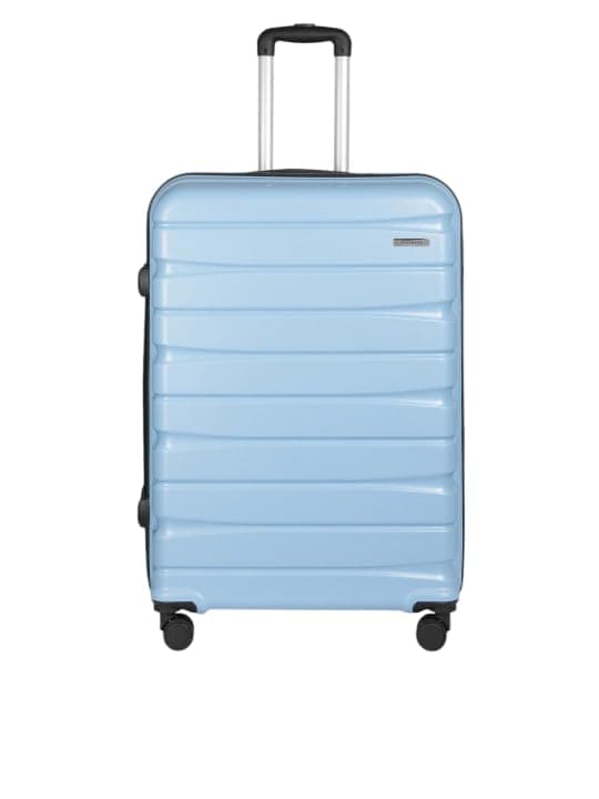 Teakwood Large Check in Size 8 Wheels Trolley Bag, Hard Cabin with Zipper Closure, Adjustable Push Button & Cross Side Strap, TSA Lock System 360 Degree (Large Check in Size, Powder Blue)