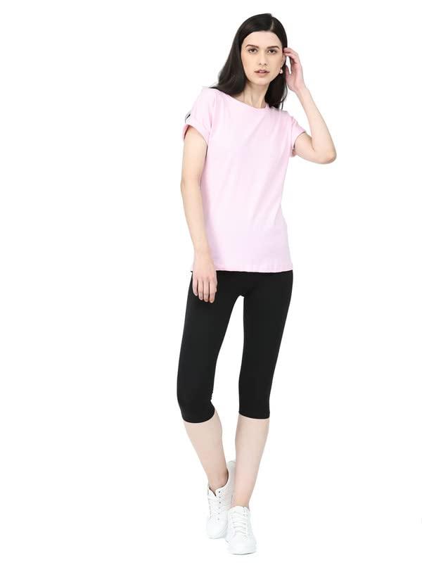 Robinbosky Premium Slim Cotton Lycra Mid Rise Stretchable Women Capris Leggings (L,Black)