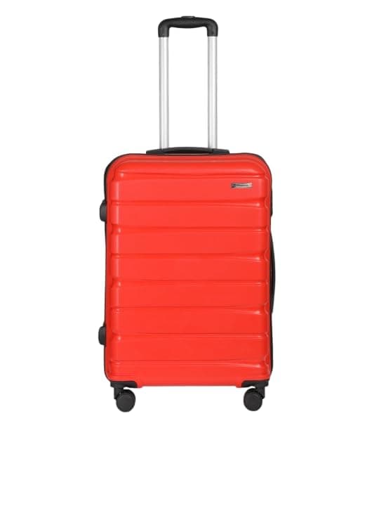 Teakwood Medium Cabin Size 8 Wheels Trolley Bag, Hard Cabin with Zipper Closure, Adjustable Push Button & Cross Side Strap, TSA Lock System 360 Degree (Medium, Red)