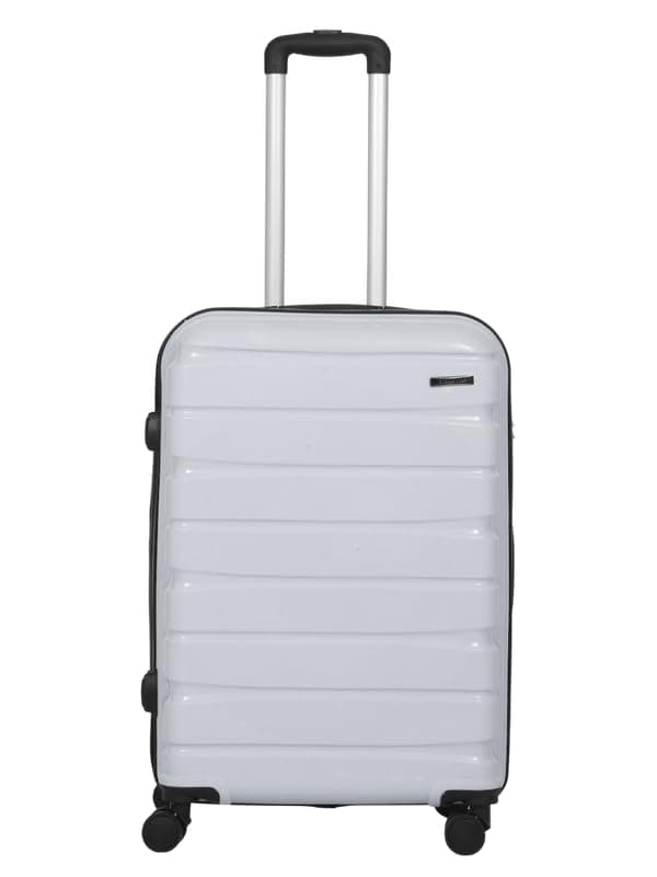 Teakwood Medium Cabin Size 8 Wheels Trolley Bag, Hard Cabin with Zipper Closure, Adjustable Push Button & Cross Side Strap, TSA Lock System 360 Degree (Medium, Silver)