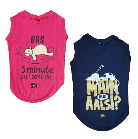 Golden Tails Printed Pet T-Shirts for Dogs and Cats, Hot Pink and Navy Blue, Set of 2 Tshirts (XXL, 22 Inches)