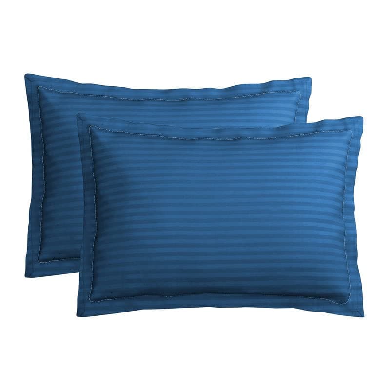 BSB HOME® 220 TC Premium Glace Cotton Solid Striped Pillow Covers | Super Soft and Breathable Envelope Closure| Set of 2 Pieces Pillow Covers King Size (Blue, 20 x 30 Inches)