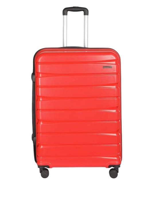 Teakwood Large Check in Size 8 Wheels Trolley Bag, Hard Cabin with Zipper Closure, Adjustable Push Button & Cross Side Strap, TSA Lock System 360 Degree (Large Check in Size, Red)